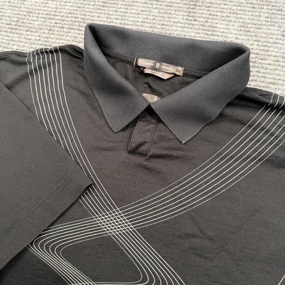 Y2K Tiger Woods Performance Polo Shirt Men's Size XL Black White Retro Pattern